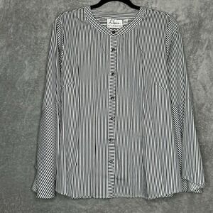 Linea 16 XL Top Shirt Black Striped Button Up Bell Long Sleeve Scoop Neck Women